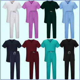 High Quality Doctor & Nurse Uniforms Unisex V-Neck Hospital Beauty Salon Scrub Sets Surgical Medical Uniforms Scrubs Tops+pants
