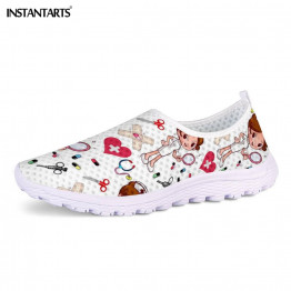 INSTANTARTS New Cartoon Nurse Doctor Print Women Sneakers Slip On Light Mesh Shoes Summer Breathable Flats Shoes Zapatos planos