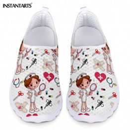 INSTANTARTS New Cartoon Nurse Doctor Print Women Sneakers Slip On Light Mesh Shoes Summer Breathable Flats Shoes Zapatos planos