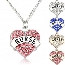  Heart Shaped with Crystal NURSE Pattern Choker Long Pendant Statement Necklace for Women